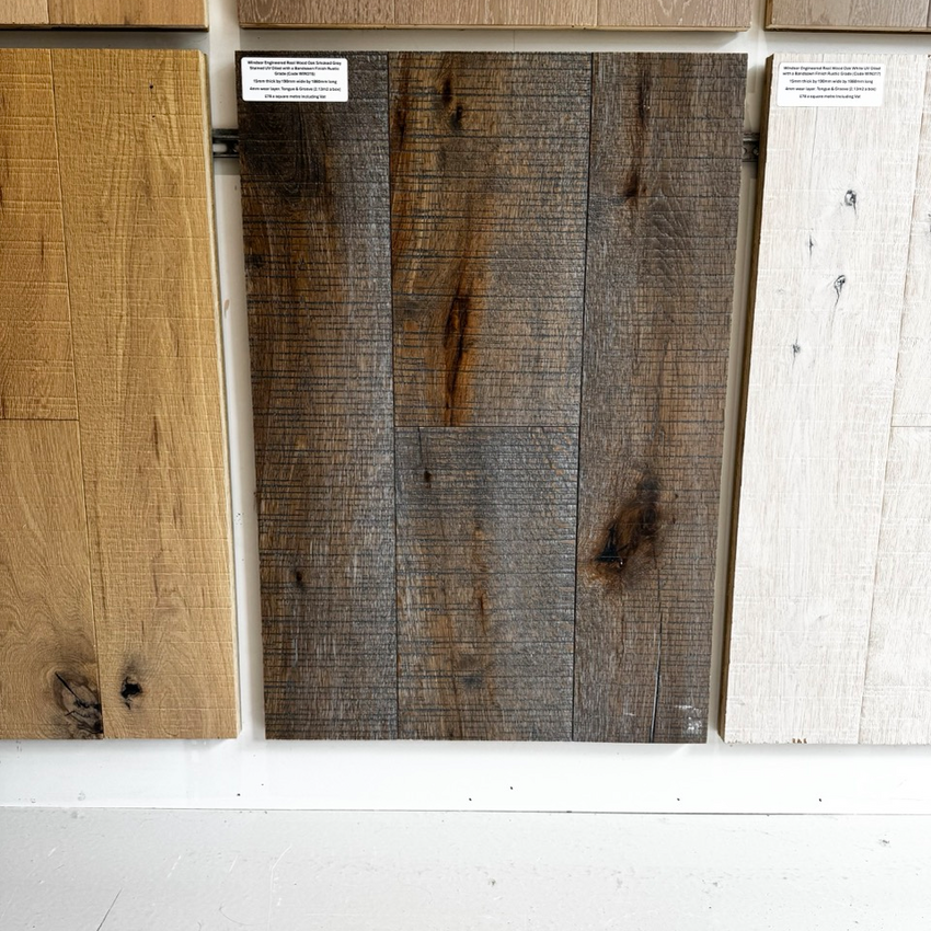 Boston Engineered Real Wood Oak Smoked Grey Stained UV Oiled with a Bandsawn Finish